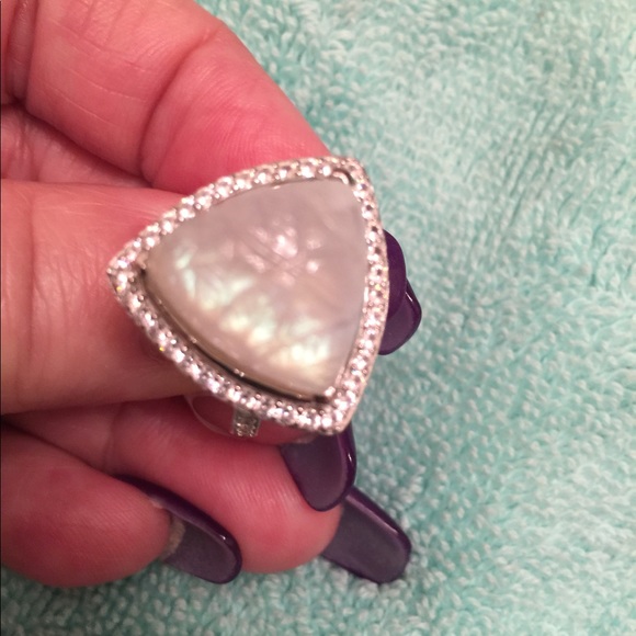 Beautiful Carved Moonstones Jewelry - Glowing  Rainbow Moonstone Surrounded by Zircons